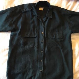 vintage black 100% silk short sleeve button down